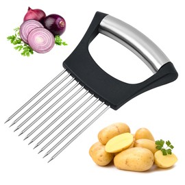 SINZONeu Onion Cutter, Lemon Slicer, Onion Holder, Stainless Steel, Cutting Aid for Onions, Tomatoes and Potatoes, 10 Needles, Non-Slip Handle