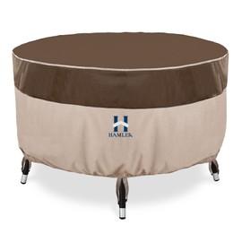 HAMLER Round Outdoor Table Cover, Heavy Duty Outdoor Table Chair Set Covers with Air Vents and Handles, Patio Table Cover Fits up to 62" D x 27.5" H, Brown & Beige