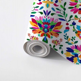 VGHUYEVOGERE Peel and Stick Wallpaper Seamless Mexican Otomi Style Bright Pattern Butterflies Flowers Self Adhesive Wall Mural Contact Paper Renter Friendly Wall Paper for Kitchen Bedroom 17.7"x118"