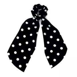 Nollia Ladies Scrunchie Ribbon Hair Tie Black & White Polka Dot
