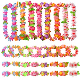 LUTAKU Pack of 32 Hawaiian Flower Garlands, Tropical Party Decorations, Hula Necklace Lei, Hawaiian Leis Set, Hawaiian Flowers Necklace Headbands Bracelets (32)