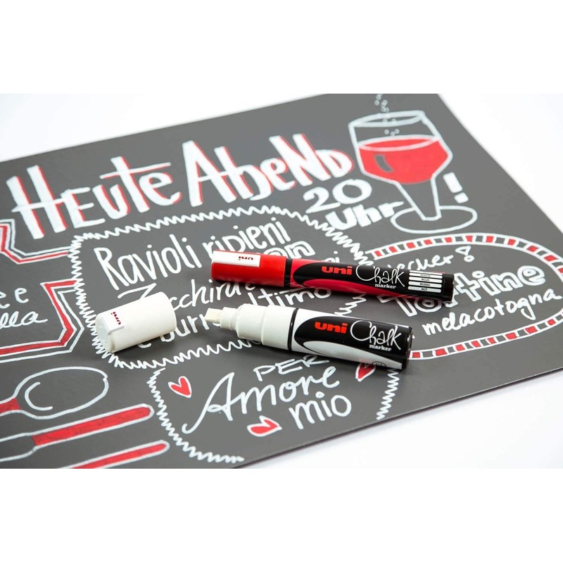 UNI CHALK PWE-8K RED MARKER CHISEL TIP (8.0mm BX 6)