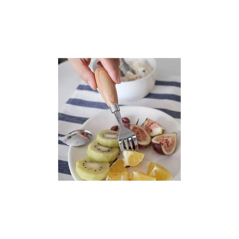 Stainless Steel Fork and Spoon with Wooden Handles, Simple Design