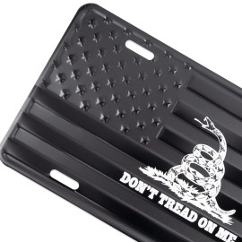 DillenCo Gadsden Don't Tread On Me American Flag License Plate Tag Embossed/Laser Etched.