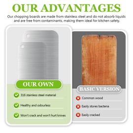 Keboyoe S316 Titanium Chopping Board, Stainless Steel, Titanium Cutting Board, Double-Sided Food Grade Chopping Boards for Meat, Bread, Vegetables, Fruits, Pack of 2