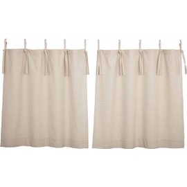Market Place - Cortinas de nivel superior con lazo natural, juego de 2, 36 pulgadas de largo, cortinas de café con pestaña superior beige crema, granja, bohemio, campo, vintage
