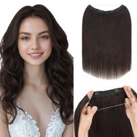 Hairro Wire Hair Extensions Human Hair, Fish Line Invisible Adjustable & Clips in Extensions Straight, 100% Real Hairpieces Seamless Blending for Women, 18 Inch 80g Natural Black