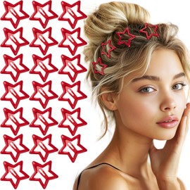 YANGWRshop 20 Pcs Red Star Hair Clips, 1.18''/3cm Non-Slip Star Clip, Metal Stars Snap Hair Clips, Y2K Hair Barrettes Accessories for Women