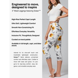 Conceited Capri Leggings for Women - High Waisted - Soft - Casual - Blooming - One Size