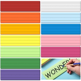 Tudomro 300 Sheets Colored Sentence Strips for Teacher Supplies, Classroom, Ruled Bright Lined Cardstock Strips for Writing Words, 12 Colors, 12 x 3 Inch