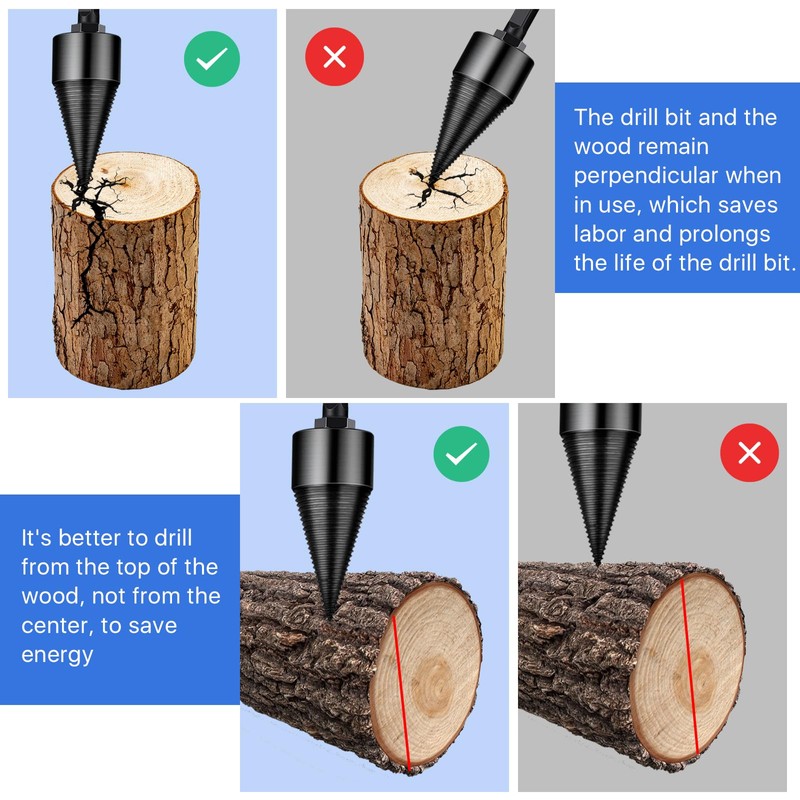 Aemygo 9 Pcs Firewood Splitter Drill Bit Set, 42mm/32mm Firewood