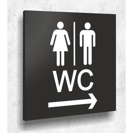 Door Sign WC Women Men Right Sign Personal Black Matt UV Print 12 x 12 cm - 3 mm Aluminium Composite - Made in Germany Item No. A2100