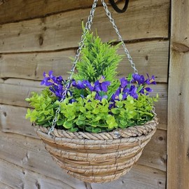 Best Artificial Mini Daffodil Flowers in 10 inch Woven Decorative Hanging Basket - Suitable for Outdoor use (Purple)