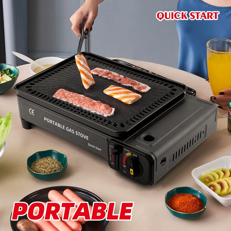 QUICK START Butane Stove with Griddle Top and Carrying Case,