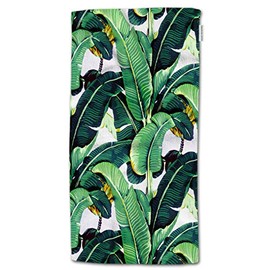 HGOD DESIGNS Tropocal Plant Hand Towels Art Banana Leaf Green White Pattern Soft Hand Towel for Bathroom Kitchen Yoga Gym Decorative Towels 15"X30"