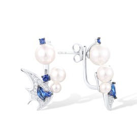 Santuzza 925 Sterling Silver Angel Fish Dangle Earrings Blue Glass Cubic Zirconia Pearl Earrings for Women