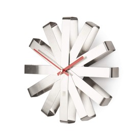 Umbra Ribbon Modern 12-inch, Battery Operated Quartz Movement, Silent Non Ticking Wall Clock, Stainless Steel, Medium