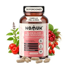 Glow Elixir Vitaminas para el Cabello Mujer Piel y Uñas Antioxidantes Adaptogenos Tulsi Goji Acerola Schisandra Suplementos Alimenticios Capsulas...  