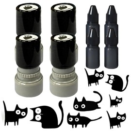 Cat Stamps, Self Inking Black Pattern Mini Kitten Decorative Set for Journaling, Scrapbooking, Cards Notebook Decoration, Creative Doodles, DIY, and Gift Wrapping with Ink 5/8" Portable Tool