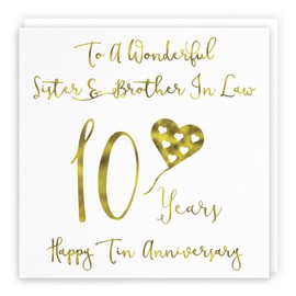 Hunts England - Sister And Brother In Law 10th Anniversary Card - To A Wonderful Sister & Brother In Law - 10 Years - Happy Tin Anniversary - Milano Collection