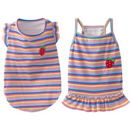 Sisa Chaska Dog Dress Clothes Puppy Birthday Outfit Pet T-Shirt Cut Rainbow Striped Summer Skirt Dresses for Small Medium Dogs Cats