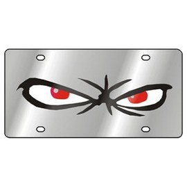 Eurosport Daytona- Compatible with -, Scary Eyes Black Outline, White Fill, Red Eyes - Stainless Steel License Plate-