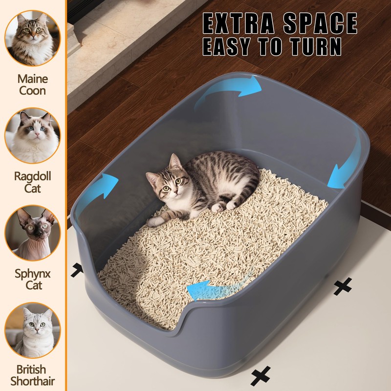Gefryco Large Cat Litter Box with High Sided 24.6"x18.3"x12.2" -