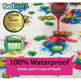 Bedwetz® Potty Training Bed Pads, 100% Waterproof Mattress Protector, Size 86cm x 91cm (plus tucks) for Single and Toddler Bed Wetting Sheets, Non Slip Mat, UK Brand, Graffiti Design.