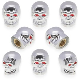 MEAJOO 8PCS Skull Style Tire Valve Stem Caps, with O Rubber Ring, Universal Copper Core Tire Valve Stem Covers for Cars, SUV, Trucks, Bikes, Motorcycles, Bicycles(Silver)