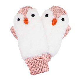 PURFANREE Women Penguin Mitten Gloves Winter Warm Lining Cozy Knit Pluffy Fuzzy Faux Fur Mitten