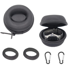Pack of 2 Watch Box Travel Watch Storage Case Round Watch Box Single Watch Box with Carabiner and Soft Felted Inner for Warehouse Watches, Smartwatches, Headphones, Necklace, Bracelet, black, Compact