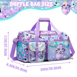 Girls Overnight Bag Kids Duffle Bag Travel Weekender Bags for Girls Dance Gymnastics Bags for Kids with Shoe Compartment