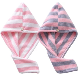 2 Pack Fast Dry Microfibre Hair Towel, MH MOIHSING Hair Towel Wrap for Women Microfiber Absorbent Towel, Quick Drying Lady Towel with Button Soft Hair Turban Bath Head Wrap Hat Spa Cap