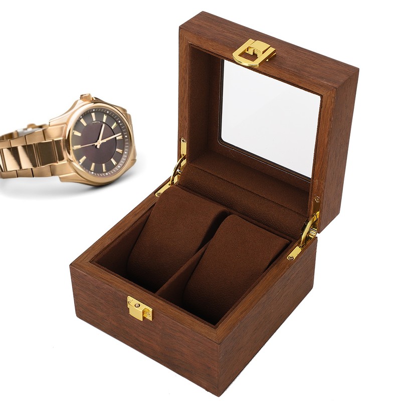 Wooden Watch Case 2 Slot Clamshell Watch Storage Box Organizer