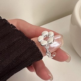 YIQPKUM Cute Hollow Flower Rings for Women Zinc Alloy Jewellery Adjustable Band Charms Statement Romantic Nature Accessories Gifts (Silver Plated)