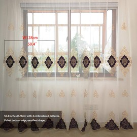 SLOW SOUL 2 Panels European Luxury Curtains Velvet Embroidered Tulle for Living Room Kitchen Bedroom Sheer Curtain with Rod Pocket Purple 50W X 84L inch