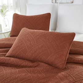 Brandream Pumpkin Orange Leaf Quilted Pillow Shams Cotton King Size Pillow Cases Set of 2 Comfy Soft Decorative Pillow Covers