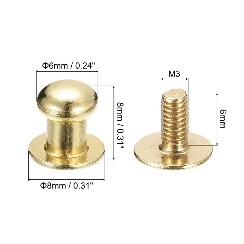 sourcing map 6mm Ball Head Stud Rivets Screw Back, 15Pack