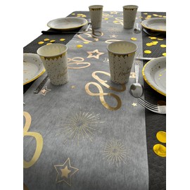 Tralala Fêtes© - 80th Birthday Table Runner - Decorative Table Runner for Centerpieces - Chic White and Gold Table Decoration - High Gloss Roll 31.5 x 500 cm - Tablecloth (80 Years)