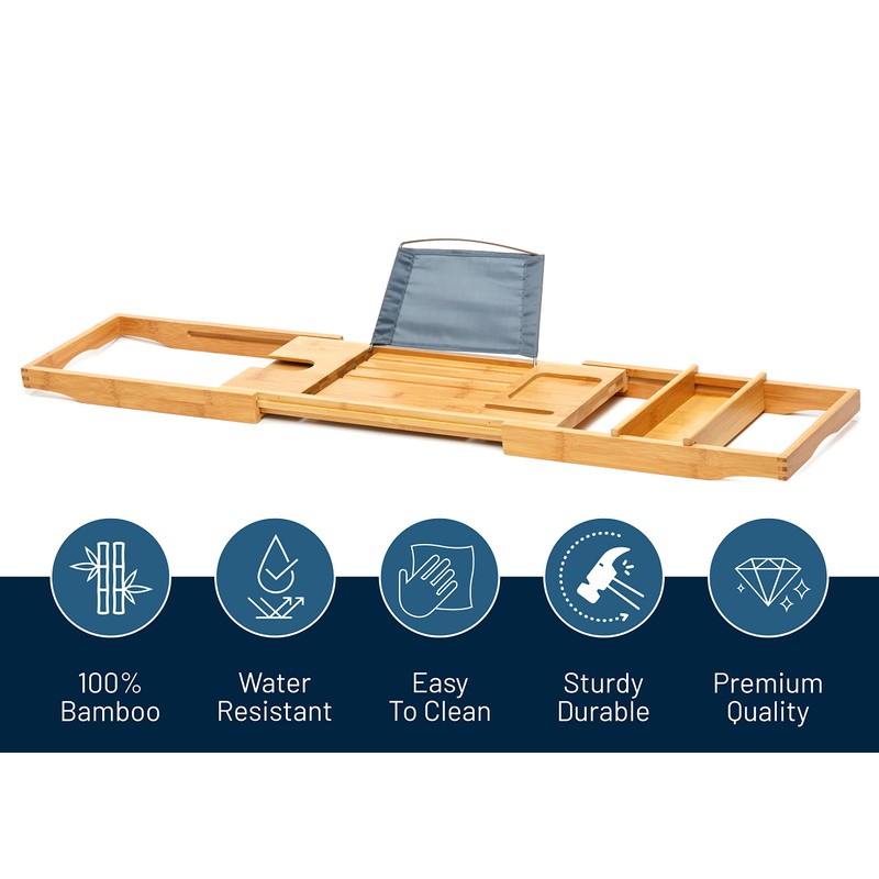 RoyalHouse Bamboo Bathtub Caddy Tray, Expandable Bath Table Over Tub