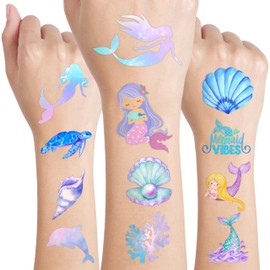 Mermaid Temporary Tattoos – 96PCS Cute Under the Sea Ocean Birthday Party Favors and Understated Decorations Supplies for Kids