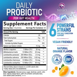Probiotic Gummies 5 Billion CFU - Top 6 Pro Biotic Strains - Daily Probiotic Gummy Supplement for Women, Men & Teens - Natural Digestive Health, “Good” Gut & Immune Support - Orange Flavor - 120 Count