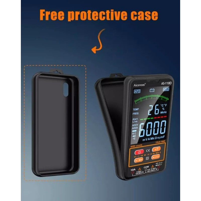 Aicevoos AS-118D Smart Digital Multimeter Auto-Ranging Voltmeter 600V/10A,Ohm,T