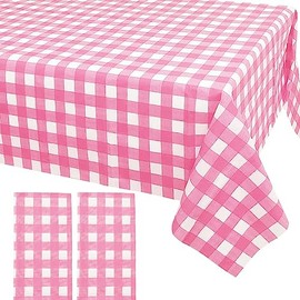 Soulnioi 2 Pack Pink and White Checkered Disposable Table Cloth Table Covers(137x274cm), Rectangular Tablecover Plastic Tablecloths for Picnic, Birthday Parties, Wedding, Christmas, Baby Shower