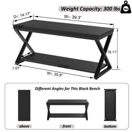 IBF Black Bench for Entryway, Black Modern Wood Bench for Bedroom Hallway Foyer, Farmhouse Entry Way Home Organizer Shoe Bench Seat with Storage Rack Indoor Under Window, 39 Inch Long
