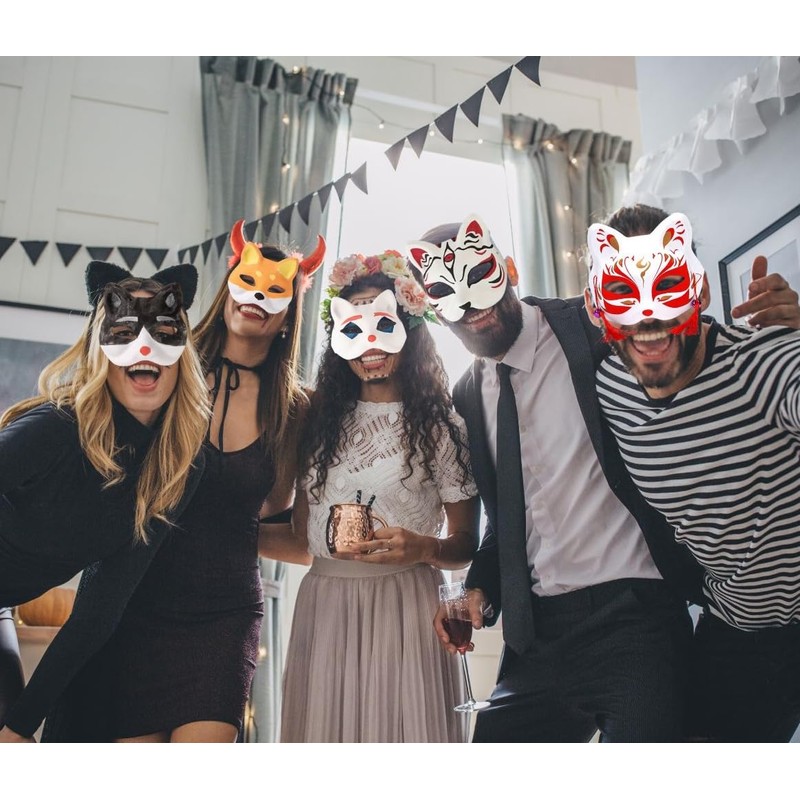5pcs Cat Masks Therian Masks made of White Paper for