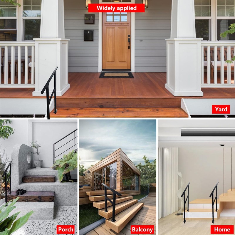 2 Step Handrail for Outdoor Step,Metal Porch Stair Railing 2