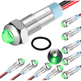 RUNCCI-YUN 10pcs 12V-24V 6 mm 1/4 Inch DC LED Metal Indicator Light Waterproof Signal Lamp (Green)