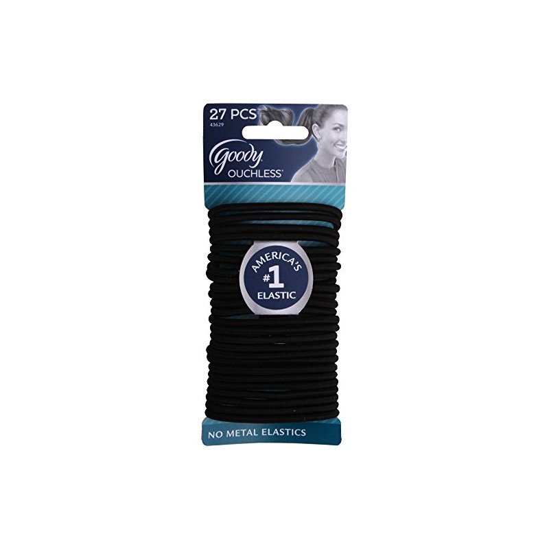 Goody Ouchless Elastic Thick, Black, 27 Count (Pack of 2)