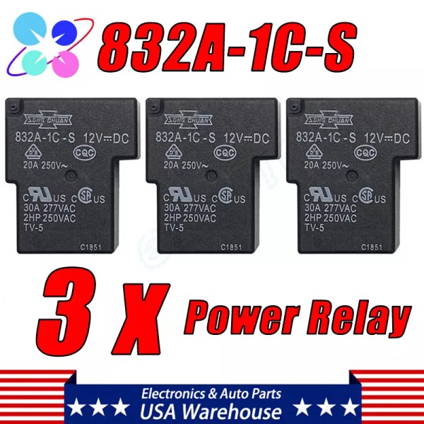 SONG CHUAN 3PCS Replacement For SONG CHUAN 832A-1C-S Power Relay